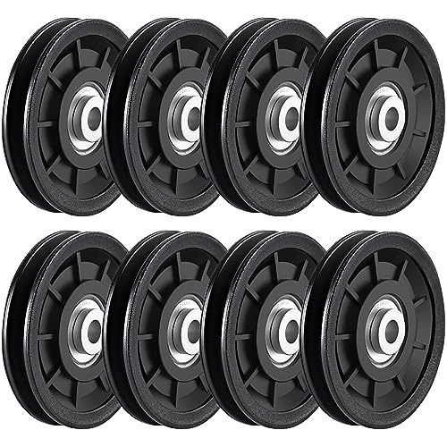 Tempsnow 8Pcs 3.5" Nylon Bearing Pulley Wheel Replacement for Gym Equipment Part Cable Machine Universal Wear-Proof Nylon Pulley System Gym Attachments