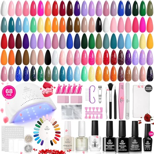 Beetles Gel Nail Polish Kit with U V Light 68 Pcs Emotional Spectrum 35 Colors Gel Polish Nail Kit with Base and Matte&Glossy Top Coat Soak Off All Season Manicure Tools