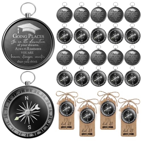Coume 36 Set 2025 Inspirational Graduation Gifts Engraved Compass for Middle Senior College Graduate Student Compass with You Did It Diploma Sign Tag Gift for Travel Grad Souvenir Favor (Black)