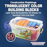 Constructive Playthings Translucent Color Building Blocks, Light Table Manipulatives, 3D Shapes for Teaching Color and Math, 50-Piece Playset, Toddler Toys for 12 Months & Up