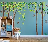 Giant Jungle Tree Wall Decal Tree Wall Sticker Removable Vinyl Sticker Mural Art Kids Room Nursery Bedroom Living Room Decoration (103.9x70.9)