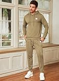 JMIERR Sweatsuits for Men Set 2 Piece Airport Outfits Long Sleeve Drawstring Hoodie Sweatshirt & Joggers Sweatpants with Pockets, Fall Tracksuit Matching Lounge Sets, Large, Khaki