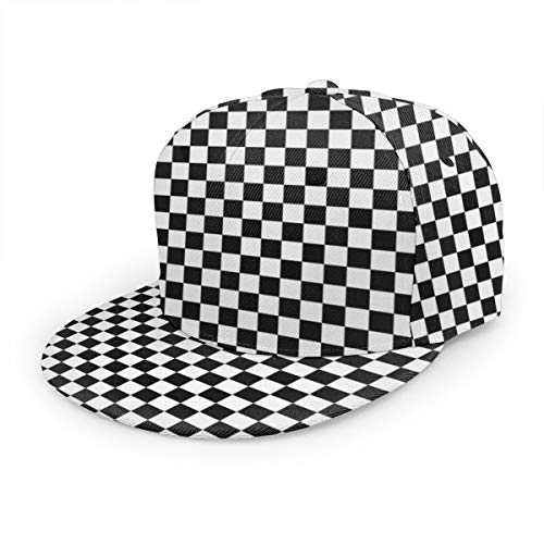 YEGFTSN Baseball Cap Men Women - Black White Checkerboard Adjustable 3D Printed Snapback Flat Bill Hip Hop Hat