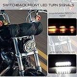 MotoParAcc Switchback Sequential Front Fork LED Turn Signals with Relocation Kit, Motorcycle Running Lights for 39-41mm Front Mount Fork Harley Sportster 883 1200 Dyna Touring Road King 1986-2013