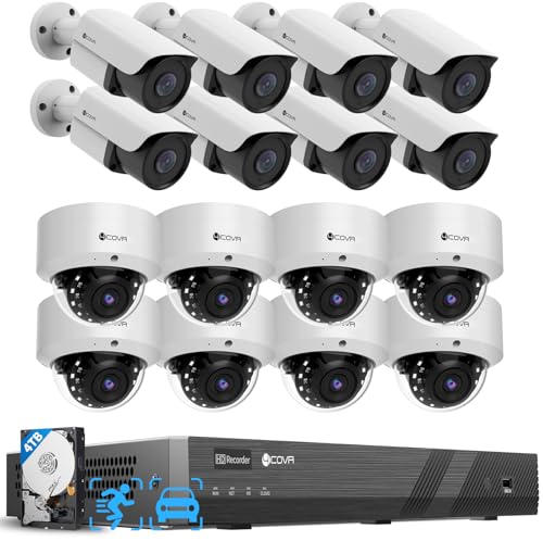 4COVR 16 Channel PoE Security Camera System for Business, Human Vehicle Detection, 8 Dome IK10 Vandal-Proof 8 Bullet 8MP Wired Commercial IP Camera IP67, Night Vision, 4K NVR & 4TB HDD, LYH54A8M1616