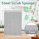 Thyle 24 Pack Steel Scrub Sponges for Dishes Non Scratch Scouring Sponge Multi Use Metal Scrubber Heavy Duty Dish Wash Kitchen Sponge for Pot Dish Washing Hard Surface Cleaning Tools (Gray)