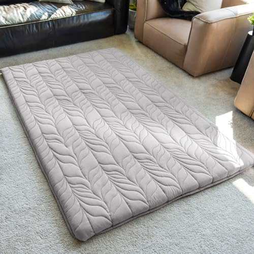 ZonLi Japanese Floor Mattress Futon Mattress Queen Size, Thicken Roll Up Tatami Mat w/ 100% Cotton Washable Cover, Portable & Foldable Floor Bed Mattress for Sleeping, Dormitory, Adult Kids, Grey