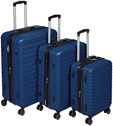 Amazon Basics 3-Piece Luggage Set (21", 26", 30"), Hardshell Suitcases With Wheels, Expandable For Up to 25% More Space, With Scratch-Resistant Surface, Four Multi-directional Wheels, Navy Blue