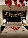 Romantic Decorations Valentines Day, Anniversary, Bedroom Special Night Décor - 3000 Rose Petals, LED & Balloon "I Love You" 36 Heart Candles, 2 Artificial Roses, 144 Red Heart Strings, Heart Balloons