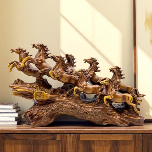 FUNSXBUG Chinese Feng Shui Horses Statue Sculpture - Resin Running Horse Figurines Home Office Decoration Tabletop Decor Ornaments for Wealth and Success Good Lucky Gifts