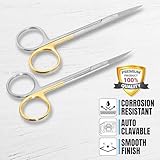 Set of Iris Micro Dissecting Scissors 4.5" STR/CVD Serrated Super-Cut Fine Point Skin Tag Medical Surgical Gum Stitch Eye Dental Scissors Perfect for Doctors, Nurses, Students