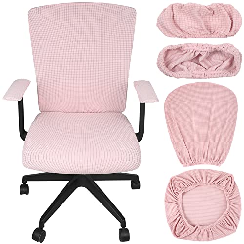 Tallew 4 Pcs Office Chair Covers Set Computer Universal Protective Stretchable Chair Seat Covers Desk Armrest Covers Slipcovers Pads Office Cushion Backrest for Rotating(Pale Pink,Polyester)