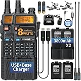 Ham Radio Baofeng UV-5R Radio Long Range UV5R Handheld Dual Band 3800mAh High Power Two Way Radio Rechargeable Walkie Talkies for Adults with Earpiece,USB Charging Cable and Programming Cable,2Pack