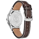 Citizen Men's Eco-Drive Weekender Garrison Field Watch in Stainless Steel with Brown Leather strap, Green Dial (Model: BM6838-09X)