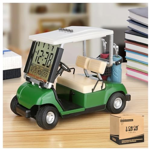 10L0L Mini Golf Cart Alarm Clock LCD Display Calendar Golf Gifts for Men Fans Golfers Superior Race Souvenir Novelty(Green)