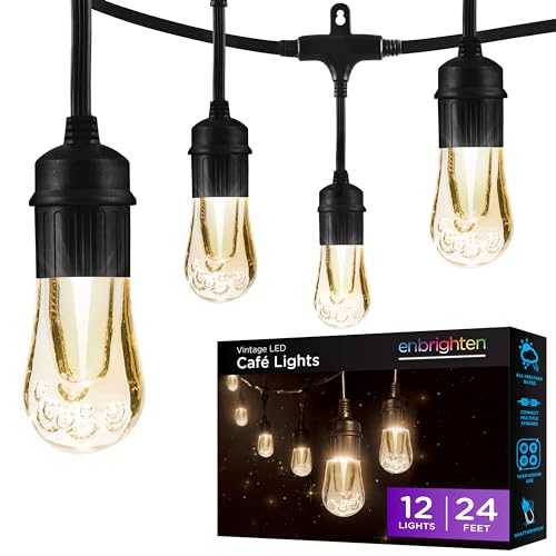 Enbrighten LED Outdoor String Lights 24ft Soft Warm White Patio Lights with Ultra-Durable Shatterproof and Waterproof Acrylic Bulbs for Balcony, Backyard, Porch, Gazebo, Deck, Party and Market, 35629