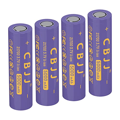CWUU 21700 Rechargeable Battery 3.7V Li-ion Cell 5000mAh Large Capacity for Headlamp, Flashlight 250118（4 Pack