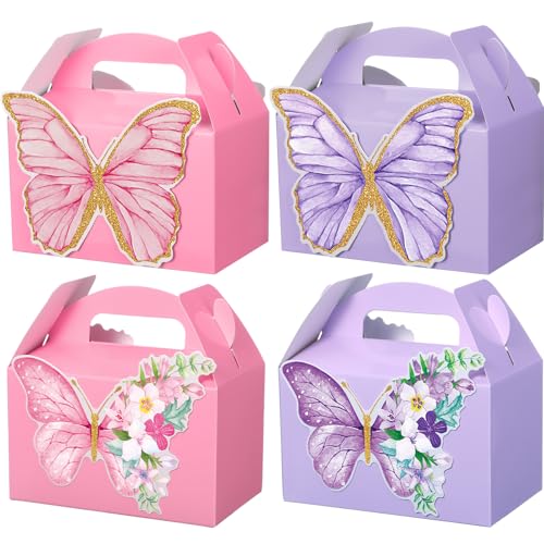MotiMind 24 Pcs Butterfly Party Favor Box Pink Purple Butterfly with Flower Treat Cookie Candy Boxes for Party Guest Gift Bridal Shower Baby Shower Supplies