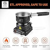 Electric Stove Coconut Charcoal Starter - ETL Approved Hot Plate Durable Faster Coal Burner 120V~600W with Detachable Handle Stainless Steel Grill & Rack Smart Heat Control Long Cable for BBQ Kitchen