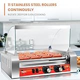 1700W Hot Dog Rollers,30 Hot Dog Capacity 11 Non-stick Stainless Steel Rollers,Hot Dog Machine With Dust Cover,Hot Dog Roller Machine With Dual Temp Control And Led Light/Detachable Drip Tray