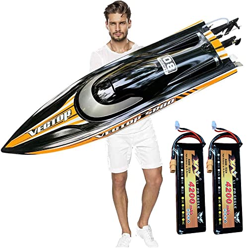 Ready to Run, 31.5" Large Remote Control Speedboat for Adults, S2.0 RC Brushless Boat Submarine 70km/h+ Global Limited Sales, Two 4200 mAh Battery for Power at Same time（Standard