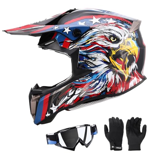 Oumurs DOT Youth Dirt Bike Helmet with Goggles & Gloves for 8-18 Years Old, Kid ATV Helmet for Youth Boys Girls, Four Wheeler Helmet Motocross BMX MX ATV UTV Offroad Street Go Kart Riding Dirt Bike