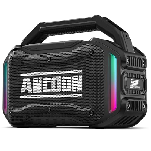 ANCOON Speakers Bluetooth Wireless: 80W(Peak) Loud Speaker with Bass, 20H Playtime, IPX6 Waterproof, Large Jobsite Speakers for Work, Outdoor, Workshop, Garage, Portable Speaker with TWS (Black)