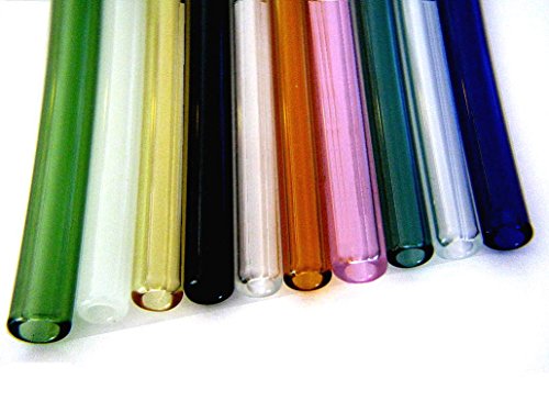 Devardi Glass Boro 10 Glass Drinking Straws, Hand Fire Polished USA, Straight, Mixed Colors, 8mm x 10 Inch