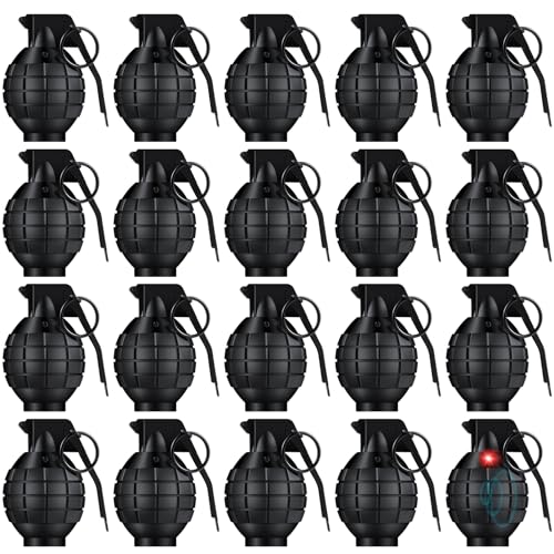 Sratte 20 Pcs Grenade Toy Plastic Hand Grenades with Realistic Sound Effects and Flashing Light Halloween Toy Grenades Fake Grenade Military Toys for Kids Pretend Army Role Play Prop(Black)