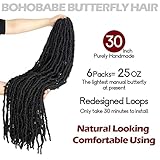 30 Inch Light Weight Butterfly Locs Crochet Hair 6 Packs Long Black Distressed Butterfly Faux Locs Crochet Hair, 1B