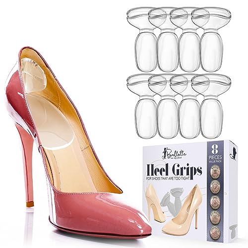 Ballotte Heel Pads for Shoes, Silicone Heel Protectors, Soft Silicone Shoe Inserts for Big Shoes, Alleviates Slipping & Discomfort, Comfortable Cushioning for High Heels, 8-Pack Multicolor (Natural)