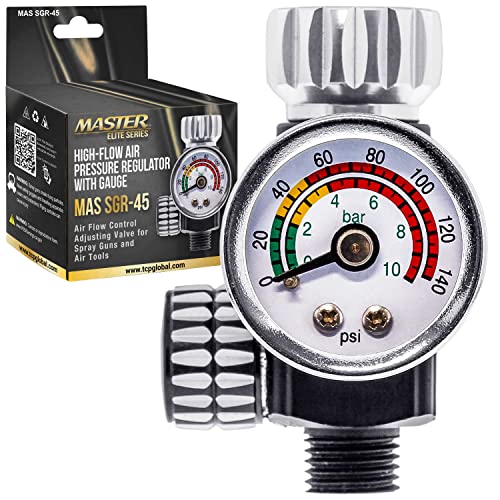 Master Airbrush Elite Series High Flow Spray Gun Air Pressure Regulator with Gauge, 0 to 140 PSI - Air Regulator Control Adjusting Valve for Spray Guns