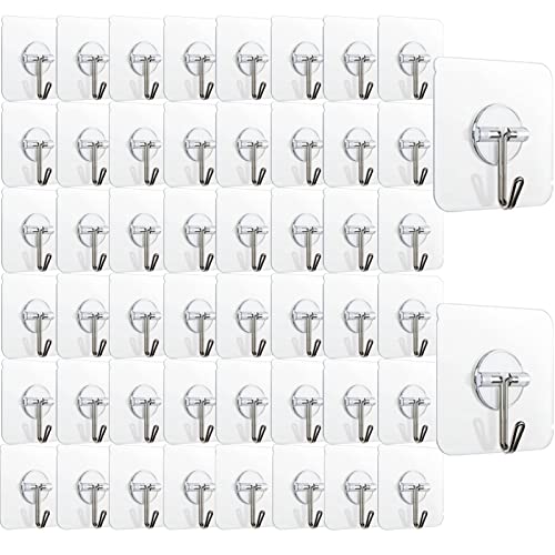 150 Pack Adhesive Hooks Wall Hooks 24lb(Max) Self Adhesive Hooks Heavy Duty,Transparent Reusable Adhesive Wall Hooks for Hanging for Kitchens, Bathroom, Office