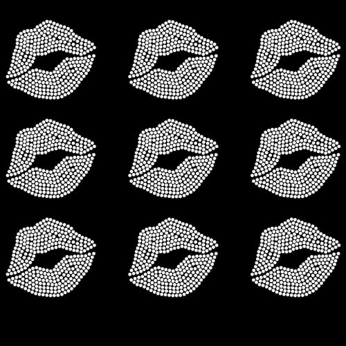 9 Pieces Lips Crystal Rhinestone Iron-On Applique Transfer DIY Lips T-Shirt Face Mask Bag Transfer Decal Glitter Rhinestone Pattern Decoration (White)