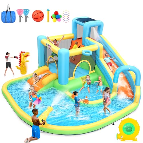 Whubefy 12.8x12Ft Large Bounce House for Big Kids 3-12, 13-in-1 Inflatable Bounce House Water Slide with Splash Pool,Punching Bag,Bouncer, Blow up Jump Bouncy Castle Water Park for Kids Backyard Party