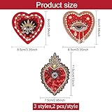 INFUNLY 6pcs Evil Eyes Heart Beaded Patches Red Love Shape Rhinestone Patches Eyes Sequin Applique Sew on Crystal Red Heart Embroidery Patch for Clothing Jeans Jackets Handbag Shoes DIY Decoration