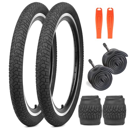 WEEROCK 20 Inch Bike Tires 2 Pack 20 x 2.125 Folding Bead Replacement Tyre with Inner Tubes for 20" Kid Bicycles, MTB, Mountain Bike, BMX, Black