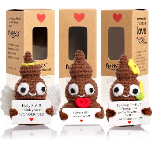 Funny Crochet Positive Poo | Poop Plush Set of 3 for Women, Coworkers, Men & Teens | Handmade Emotional Support Crochet for Room & Bathroom Decor