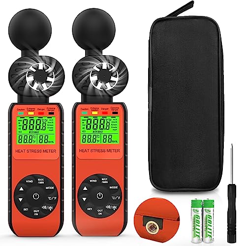 [2 PCS] Wind Speed & Heat Stress WBGT Meter, Digital Handheld Anemometer, Wind Speed Gauges with Temperature Humidity for Outdoor Workers, Iron and Steel Foundries, Drone Flying, HOLDPEAK HP-881W