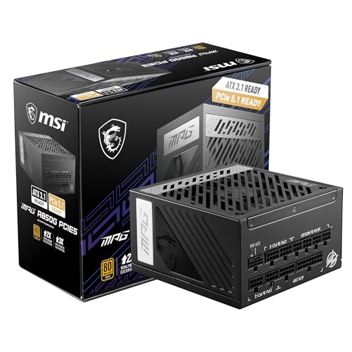 MSI MPG A850G PCIE 5.1 & ATX 3.1 Gaming Power Supply - Full Modular - 80 Plus Gold Certified 850W - 100% Japanese 105°C Capacitors - Compact Size - ATX PSU - 10 Year Warranty