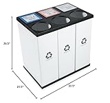 RecycleBoxBin Triple Recycling Bin - Large Capacity (25 gal. per Bin), All Plastic, Light-Weight, with Changeable Label System