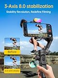 AOCHUAN 3-Axis Gimbal Stabilizer for Smartphone, Gimbal w/RGB Magnetic Fill Light Upgraded Face Tracking Focus Wheel Foldable iPhone Gimbal for iPhone/Android Phone Gimbal Vlog Recording Smart XE Kit