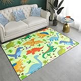 Kossmjx Cartoon Dinosaurs Area Rugs for Kids Green Lovely Animal Patterns Carpet Dinosaur Boys Room Living Dinning Bedroom Kitchen Playing Decor Boys, 5'×7' 80 in x 58 in (FXM-08-GAMESB-03-150x200)