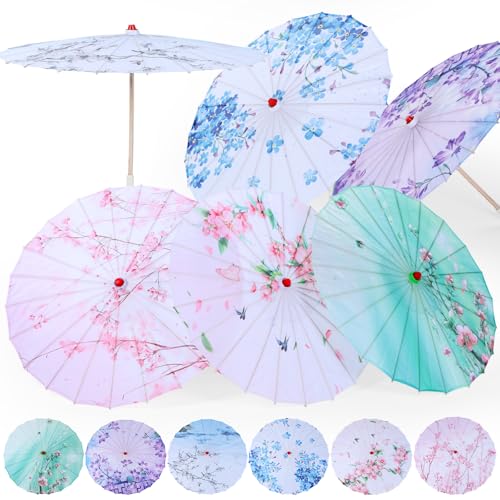 Shinylin 6 Pcs Chinese Oil Paper Umbrellas for Weddings 32 Inch Japanese Paper Parasol Classical Dance Parasol Bamboo Chinese Umbrella for Bridal Showers Favor Photography Costumes Perform Props