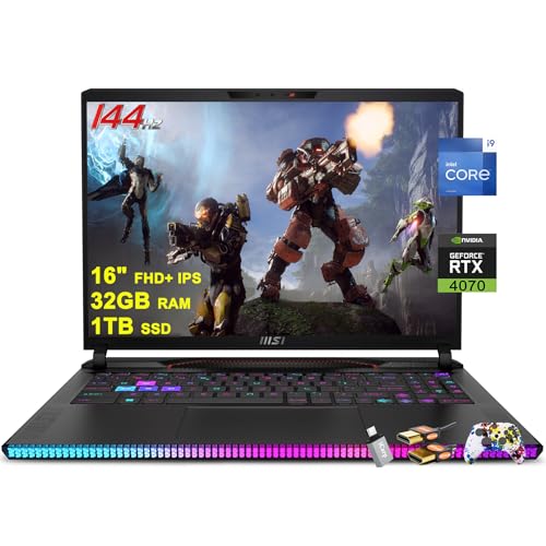 MSI Raider GE68HX Gaming Laptop 16" FHD+ IPS 144Hz Intel 24-core i9-14900HX 32GB RAM 1TB SSD GeForce RTX 4070 RGB Backlit Thunderbolt4 USB-C Dynaudio FHD IR Privacy Camera Win11 w/ICP Accessory
