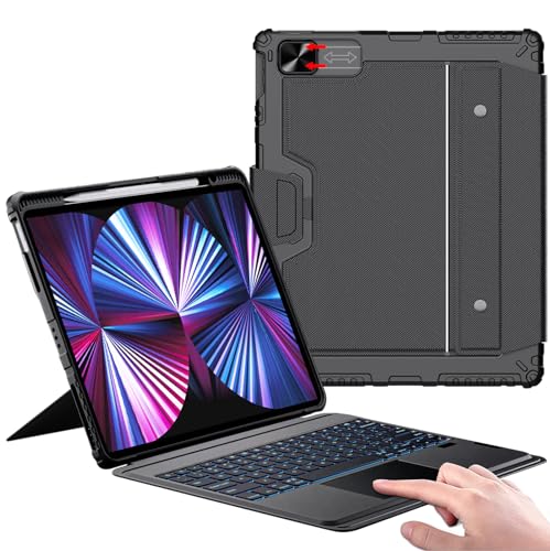 Nillkin iPad Air 13 inch Case Keyboard (M3,2025/M2,2024), Slide Camera Cover, iPad Pro 12.9 Protective Case with 7 Colors Backlit Wireless Detachable Keyboard, Trackpad and Pencil Holder