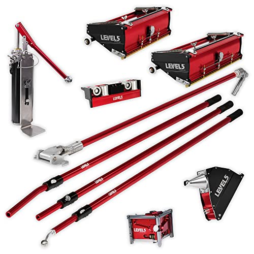 Drywall Finishing Set - LEVEL5 | Pro-Grade | 10/12" Flat Boxes, Corner Roller, 3" Corner Finisher, 7" Corner Applicator, Handles, Compound Pump + Filler | Sheetrock Gyprock Wallboard | 4-602