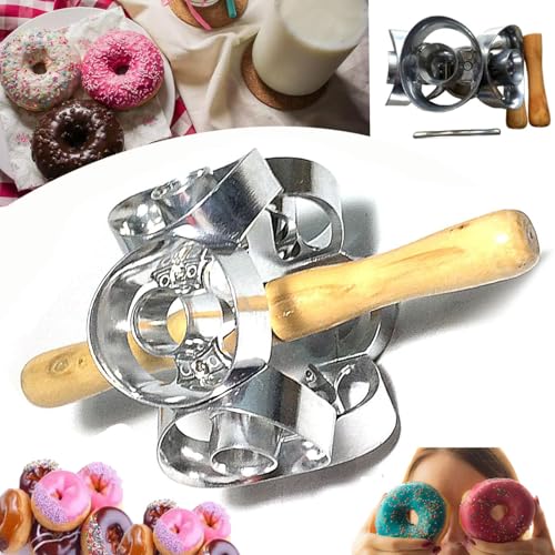 DIY Doughnut Cutter Roller,Donut Mold,Donut Cutters 6 and 1 Metal Revolving Donut Cutter Maker,Donut Maker Cutter Mold Metal Revolving Donut Cutter Maker,Mold Pastry (Round)