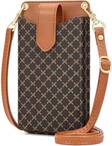 Peacocktion Cell Phone Purse Small Travel Crossbody Bags for Women RFID Vegan Leather with Card Slot Trendy Brown Vintage