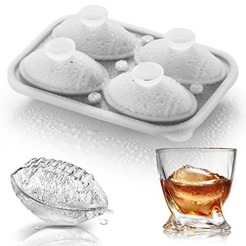 ACOOKEE Silicone Football Ice Cube Mold Fun Shapes, Novelty Football Gifts, 2.2" Large Craft Round Sphere Ice Ball Molds For Game Day, Whiskey, Cocktails, Bourbon, Super Bowl